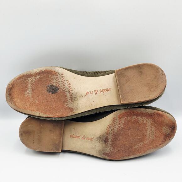 Violet & Red Salem Olive Green Suede Perforated Flat Loafers Women's Size 8 M - Picture 10 of 11